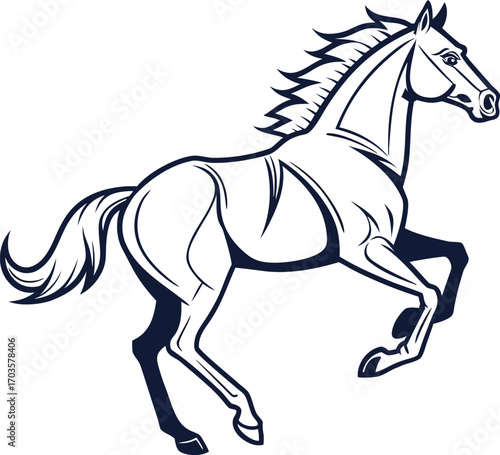A powerful black stallion vector illustration, a majestic silhouette of a running horse with a flowing mane and tail, isolated on a clean white background