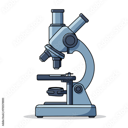 A laboratory microscope, a key scientific instrument, is isolated on a white background, symbolizing research, discovery, and biology