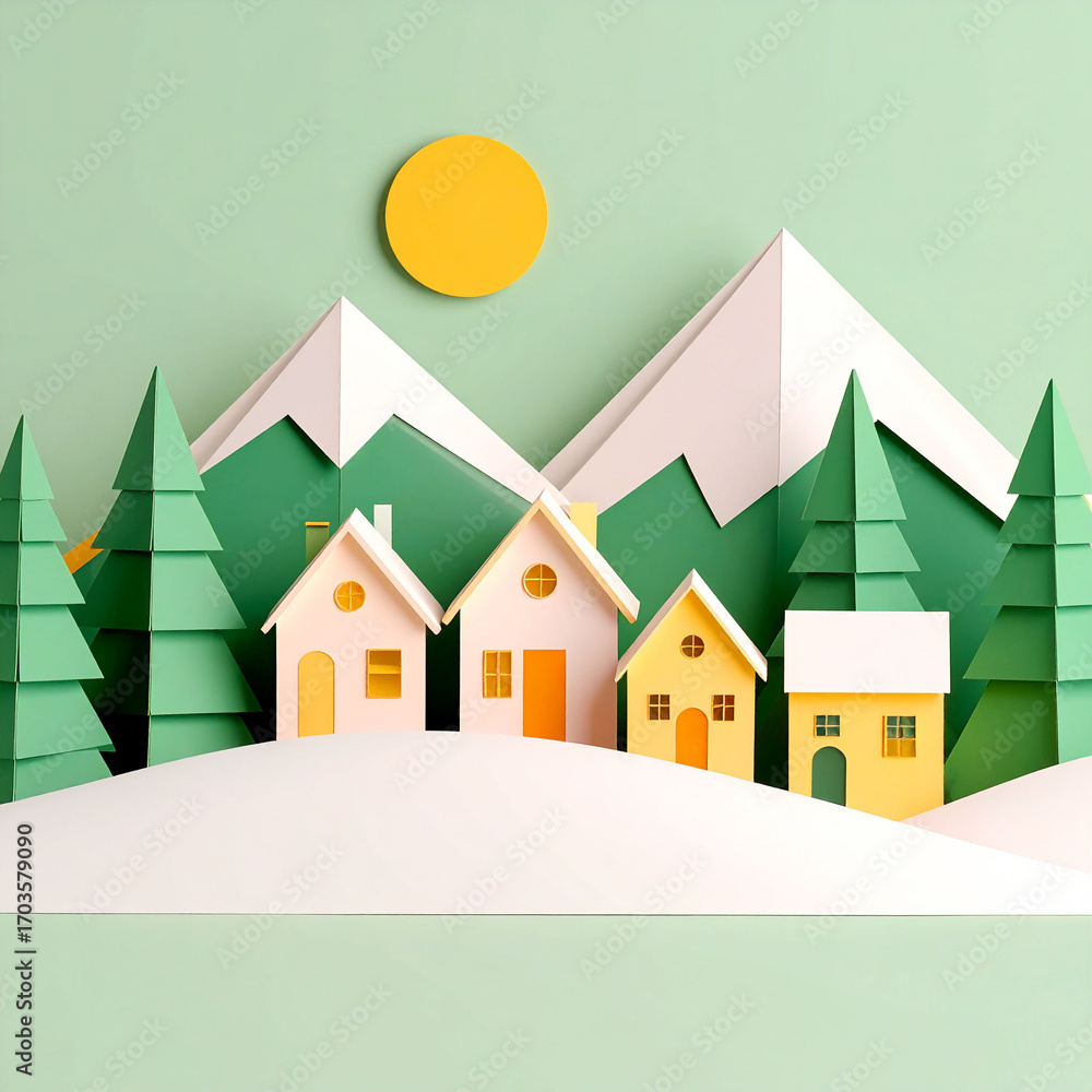 Fototapeta premium winter landscape with houses