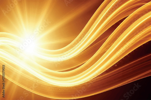 Fiery orange and yellow abstract light streaks forming a dynamic and energetic wave pattern with a bright sunburst