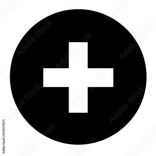 Swiss flag button icon with red cross symbol for medical and emergency use