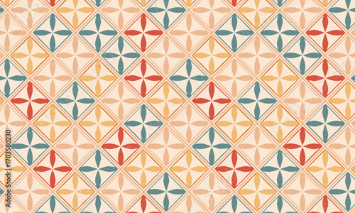 Colorful Folk Art Quilt Pattern with Geometric Floral Diamonds