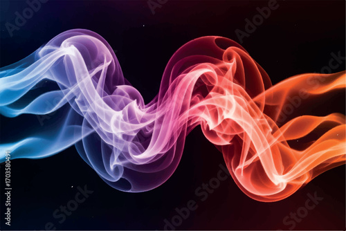 Abstract colorful smoke swirling and flowing in a dynamic wave pattern against a dark background, creating an ethereal and energetic visual