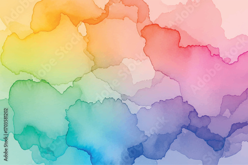 Abstract watercolor splashes in rainbow colors, creating a vibrant and artistic background with a soft, blended effect
