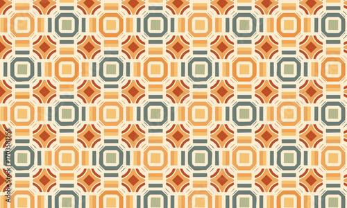 Retro 70s Geometric Seamless Pattern with Octagon and Diamond Shapes