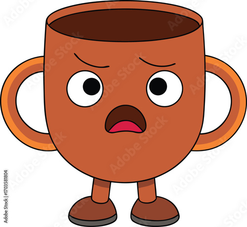 Funny cartoon coffee mug expressing anger without sugar feeling frustrated isolated graphic vector