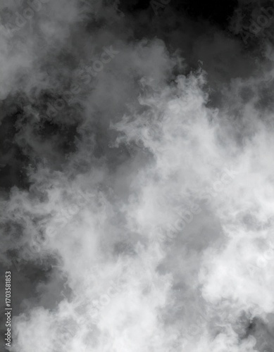 Abstract White and Gray Clouds on Black Background Weather and Nature Pattern