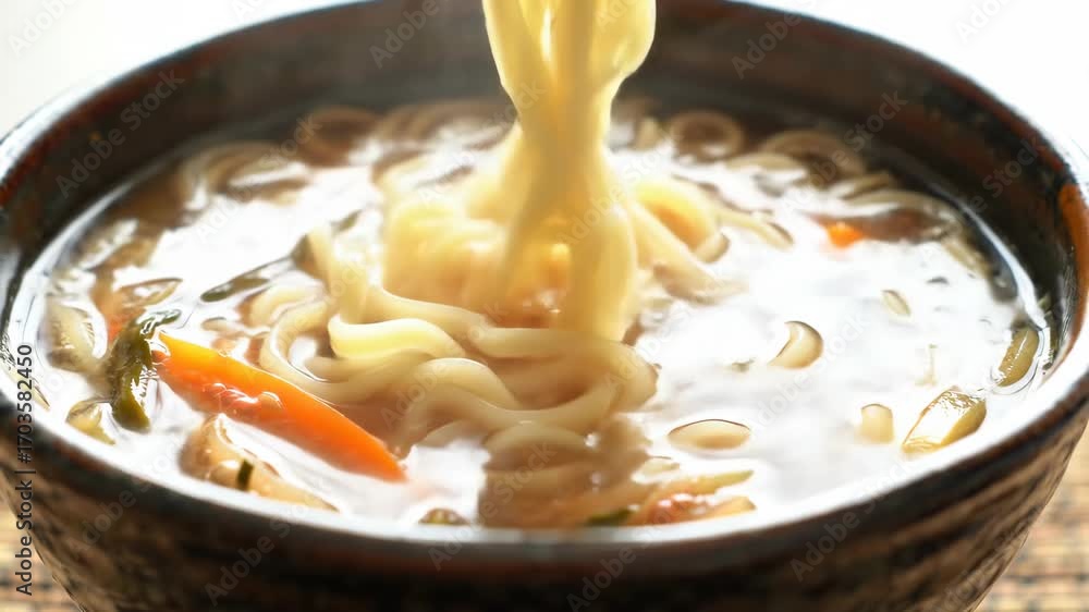 custom made wallpaper toronto digitalClose-up shot of noodle soup with vegetables in a ceramic bowl.
