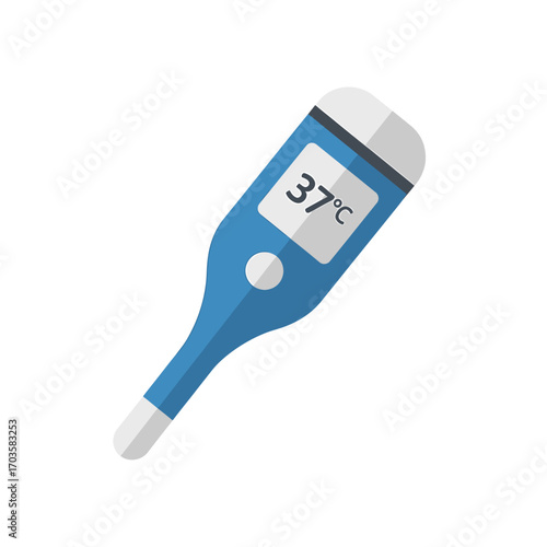 A digital thermometer displaying 37 degrees Celsius, isolated on white background.