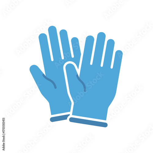 Two light blue medical gloves, side-by-side, ready for use, on a white background.