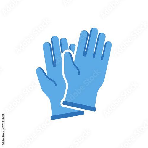 A pair of light blue disposable gloves, stacked on top of each other, isolated on a white background.