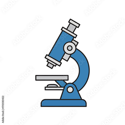 Simple, outlined illustration of a blue microscope.