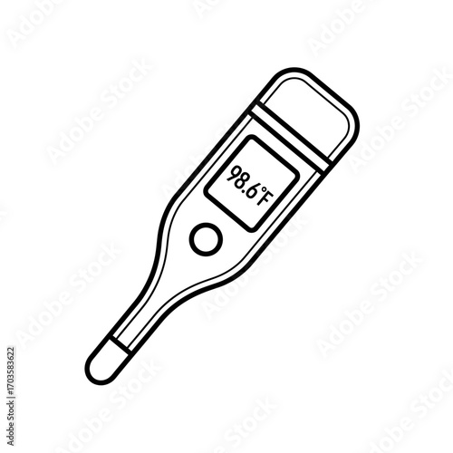 Digital thermometer displaying a normal body temperature.