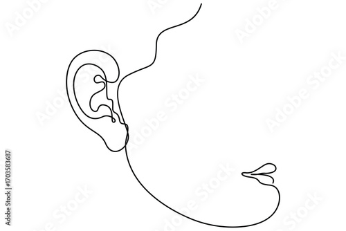 Human ear single line drawing and doodle style isolate outline vector 


