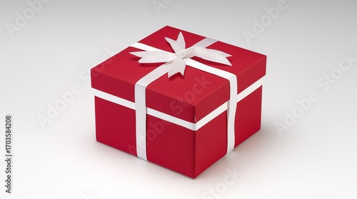 Red gift box with white ribbon and bow, centered product shot on clean background.
