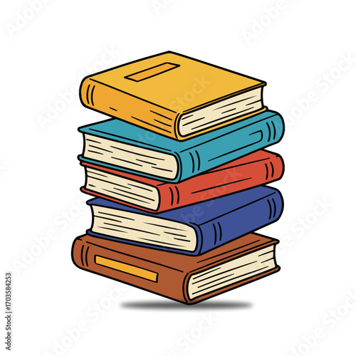 Stack of Colorful Vintage Books, Hand-Drawn Illustration, Education Concept, Back to School, Knowledge and Learning