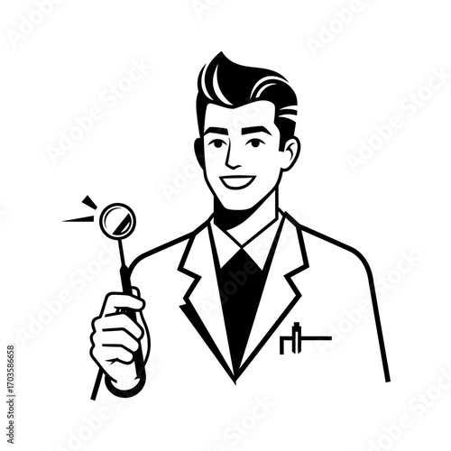 Wallpaper Mural Smiling dentist holding a dental mirror Torontodigital.ca