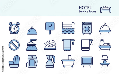 Hotel Service Icons Set Featuring Amenities And Facilities alarm clock