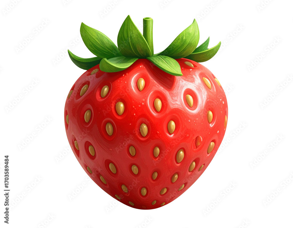 Fototapeta premium Cartoon-Inspired 3D Strawberry Illustration Isolated on Transparent Background PNG