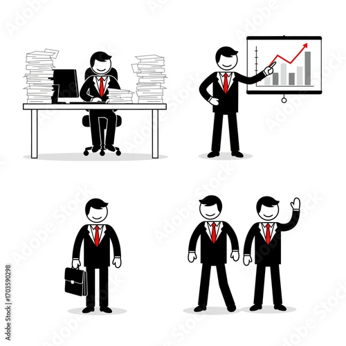 Businessmen in different office situations