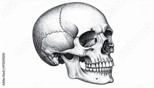 Detailed Anatomical Skull Depiction Black and White Cranial Structure with Scientific Accuracy