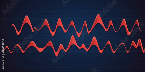 A medical trace of a patient's electrocardiogram showing a red heartbeat on a monitor