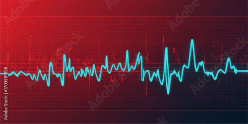 A healthy red heart's life pulse is displayed as a smooth, rhythmic heartbeat wave on a hospital monitor, illustrating a perfect medical cardiogram