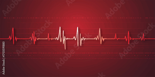 Red line abstract heart rhythm cardiogram on a black monitor