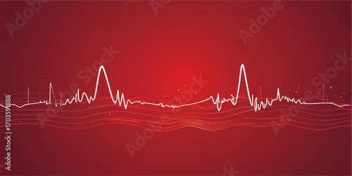 A dynamic abstract red background with a vibrant heartbeat line, symbolizing life, love, and medical health
