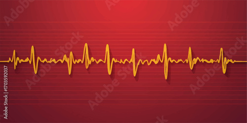A vibrant red heartbeat line graphs an abstract healthy cardio pulse on a green medical monitor