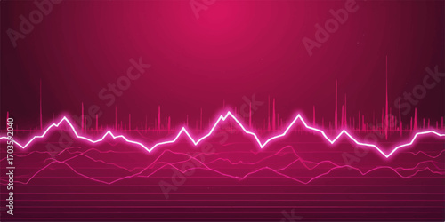 A bright red heartbeat line pulses on a dark background, a dynamic cardiogram wave illustrating health and love