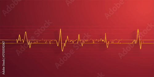 Medical graph illustration showing a red heartbeat on an ECG monitor, charting the rate and vector of a health pulse