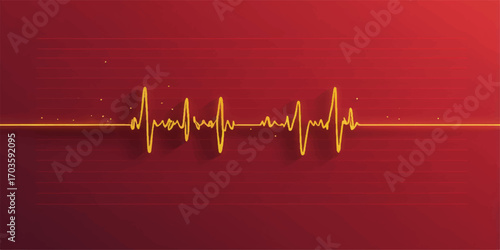 Medical vector illustration of a red heart with a healthy cardiogram heartbeat line on an ECG monitor graph