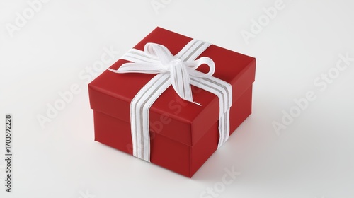 Red gift box with white ribbon and bow, centered product shot on clean background.
