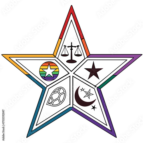 Vector art of order of the eastern star emblem, showcasing masonic symbolism and rainbow colors, ideal for fraternal organizations and historical enthusiasts