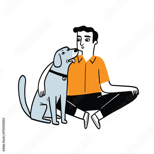 A man and his loyal dog sitting together on the floor, showcasing a deep bond of trust and companionship.