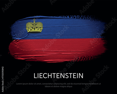 Liechtenstein National flag brush painted on black background