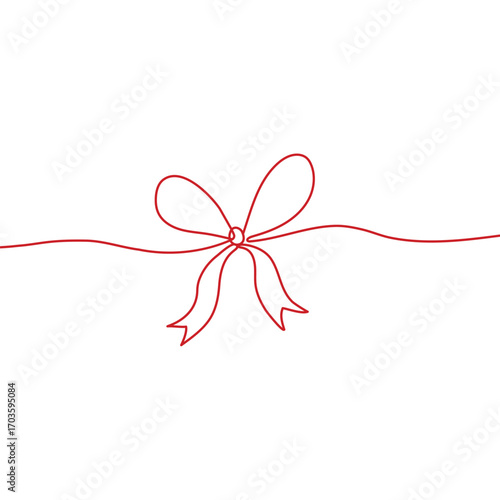 Red line art bow gift bow vector illustration.