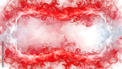 Red smoke border frame with bright white flame fog mist effect (PNG File)