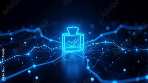 Digital verification process with glowing checkmark and network connections