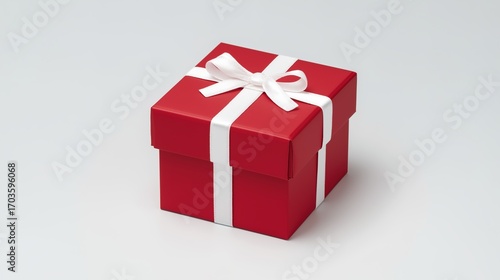 Red gift box with white ribbon and bow, centered product shot on clean background.