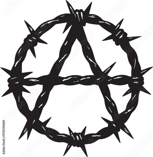 tattoo design of anarchist symbol with barbed wire