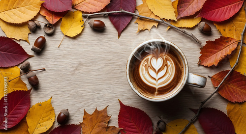 Autumn's Embrace A Warm Cup of Coffee Surrounded by Seasonal Foliage