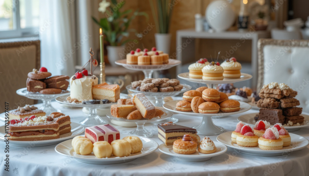 Naklejka premium Extravagant Cake and Pastry Table for a Special Event