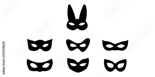 Vector illustration of various black silhouette masks for a masquerade ball or costume party adding an air of mystery and intrigue to any festive occasion 
