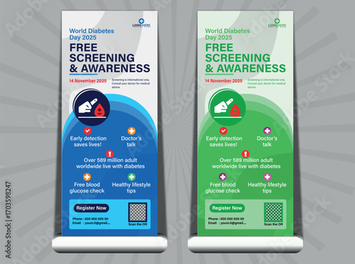 World Diabetes Day 2025 Free Screening and Awareness Banner Template.