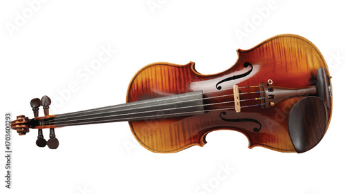 Classic Wooden Violin with Dark Wood Grain and Strings on White Background musical instrument string instrument