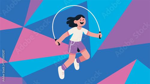 illustration of a little girl playing jump rope vector design template
