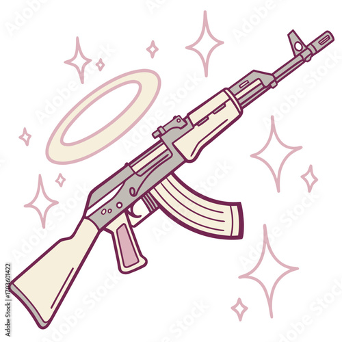 Fotografija Illustration of an ak47 assault rifle with a halo and sparkles around it