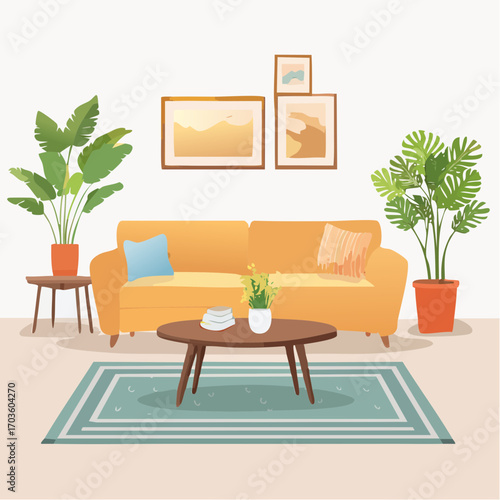 Stilvolle Couch im Wohnzimmer mit Couchtisch und Teppich